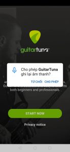 5-Nhấp vào nút "Cho Phép" để app được ghi lại âm thanh trên điện thoại trong lúc lên dây đàn guitar