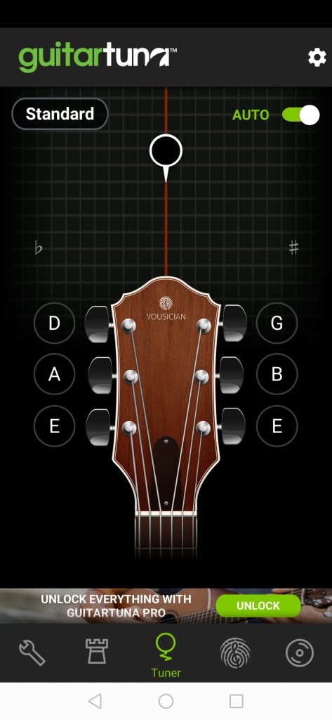 giao diện của app lên dây đàn guitar bằng điện thoại guitartuna