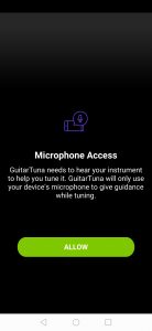 9-nhấp chọn "allow". bước app guitartuna sẽ tiếp tục hỏi bạn cho phép sử dụng microphone của điện thoại một lần nữa. 